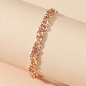 Curb Link Bracelet with Rhinestone Hearts